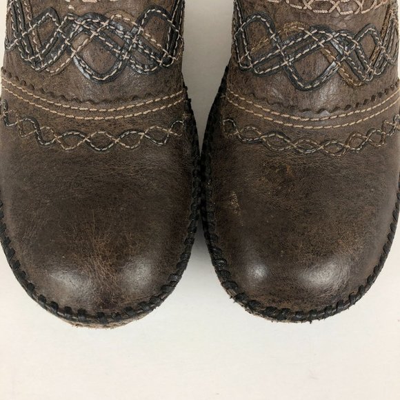 Clarks Artisan Women's Size 8.5M Brown Distressed Leather Slip On Wedge Mules - Picture 5 of 10